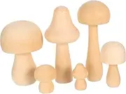 TEHAUX 6pcs Unfinished Wooden Mushroom, Various Sizes Mushroom Natural Mini Wood Mushrooms Figures for Craft Projects and DIY Home Mushroom Decor
