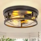 Farmhouse Ceiling Light Fixtures Black Flush Mount Ceiling Light 3-Light Vint...