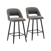 Faro Bar Stool (Set of 2) - Grey Boucle Fabric Black Legs