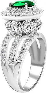 [Uloveido] Large Simulated Emerald Statement Halo Cocktail Ring with Green Crystal for Women Party Anniversary RJ213