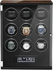 [LSRRYD] Watch Winders for 9 Automatic Watch,Shell Piano Paint and High-Density Pine Wood, Ultra-Silence,Built-in LED Illumination and LCD Touchscreen Controlm (Size : 9+0)