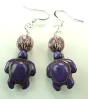 Purple Howlite Turtle Dangle Earrings with Polymer Clay Beads Handmade Jewelry
