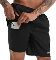 [SOUKE] Men's 2 in 1 Workout Running Shorts 7" Quick Dry Gym Athletic Shorts Liner Zipper Pockets