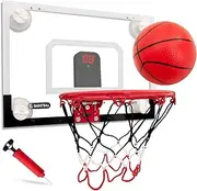 Mini Basketball Hoops with Suction Cup & Ball Sticks to The Door and Wall - Wall Mounted Hoop, Great Game Indoor Bedroom Office for Kids Teens Adults