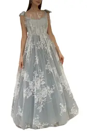 [MARCO Y MARIA] HAND PAINTED TULLE & TAFFETA BALL GOWN FR 40 BLUE