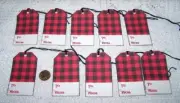 10-Christmas-Buffalo-Red Checker-Lumberjack-Farmhouse-Linen Cardstock-Gift-Tags