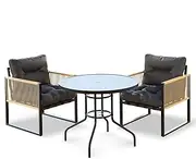 ALFORDSON Outdoor Patio Bistro Set with UV-Resistant PE Wicker, Conversation Set with 2X Armchairs and R90x70cm Coffee Table, Lounge Chair & Side Table with Water-Resistant Cushions, Dark Grey
