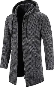 [Generic] Men Long Cardigan Hoodies Knitwear Full Zip Fleece Lined Sweaters Regular Fit Sweater Hooded Coat