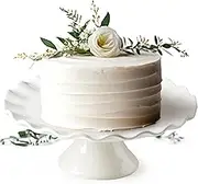 YHOJOY White Cake Stand, 10 Inch Wedding Cake Stands for Party, Round Dessert Stand, Ceramic Cake Plate Cupcake Stand for Dessert Table Display, Ruffle Trim