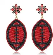 Beaded Football Earrings for Women Rhinestone Beads Game Day Earrings Sports Team Dangle Earrings Football Mom Accessories Jewelry Gifts