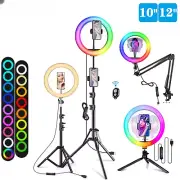 Selfie Ring Light RGB Tripod Phone Stand Holder Photography RingLight Lamp
