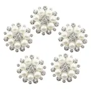 5 Pcs/Set Artificial Pearls Button Flower Sew On Buttons Rhinestones Buttons