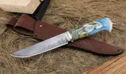 Author's Knife Boot Damascus Elk Horn with a Pattern