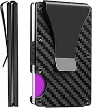 [T-carbon] Slim Wallet for Men with RFID, Minimalist Card Case with Money Clip and Elastic Band, Wallet with Card Holder Made of Carbon Fibre, Black, black, /, Lightweight and portable