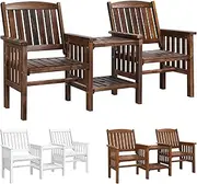 ALFORDSON Outdoor Loveseat Table Set, Wooden Garden Bench Furniture with Solid Construction, Durable Fir Wood Twin Integrated Armchairs with Double-Deck Coffee Table for Patio Lawn Balcony, Charcoal