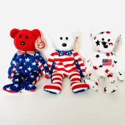 NWT Vintage Ty Beanie Babies Patriotic ~ Glory, Liberty Red, Liberty White