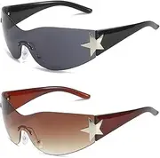 [Cheysrae] Y2K Sunglasses Wrap Around Fashion Sunglasses Oversized Frameless Trendy Sun Glasses for Women Men
