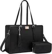 T's Luxury Laptop Tote Bag for Women,15.6 inch Canvas Leather Computer bag with Clutch Purse for Business, Travel, Casual