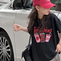 在飛比找蝦皮購物優惠-韓國童裝女童短袖T恤兒童上衣2024夏裝新款中大童體恤寬鬆黑