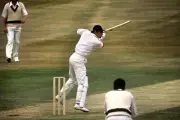 Englands Geoff Boycott in action on the way to scoring his - 1977 Cricket Photo