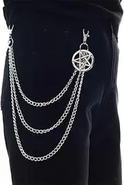 [Andy's Orchids] Punk Pants Chain, Pentagram Keychains for Men Women Jean Trouser Biker Chains Jewelry Gothic Rock Emo Accessories, Silver, Regular