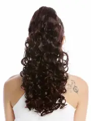 Hair Piece Ponytail Long Voluminous Strong Curly Mahogany Braun Mix 50cm