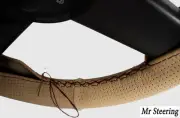 FOR TRIUMPH SPITFIRE 1500 BEIGE PERFORATED LEATHER STEERING WHEEL COVER BLACK ST (for: Triumph)