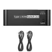 2x1 8K USB C KVM Switch RJ45 100W PD Charge 2 In 1 Out Type C KVM Switch