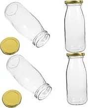 MAGICLULU 4Pcs Glass Milk Bottles Clear Juice Bottles with Lids Glass Water Bottles with Cleaning Brush and Stickers for Milk Juice and Beverages
