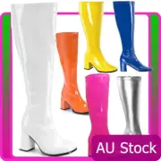 Ladies Go Go Knee High White Gogo Boots Hippie Hippy 60s 70s Disco Costume Shoes