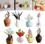 Creative Mini Ceramic Vase Design Magnets for Fridge, 3D Cute Magnet Refrigerator Plant Flower Vases Without Flowers for Air Conditioners Fridge House Decoration (8pcs)
