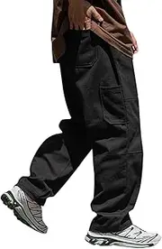 Men's Cargo Pants Hiking Open Bottom Drawstring Athletic Sweatpants Straight Leg Relaxed Fit Joggers with Pockets