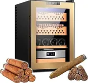 [LBMED] 50L Cedar Wood Table Top Electric Humidor, 200 Pieces /8 Bottles Wine Cigar Temperature Control Cabinet, 1° Precise Temperature Control and Humidity 60-80% Adjustable, 360° Circulation, for Bar