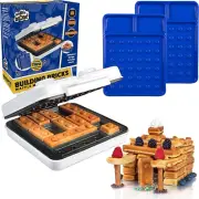 Building Brick Electric Waffle Maker with 2 Construction Eating Plates- White