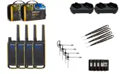 Motorola FRS T475 Two Way Radios 4 Pack Walkie Talkies 2 Dual Chargers Earpieces