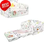 Kids 2-In-1 Convertible Sofa Bed White Toddler Couch with Side Pocket