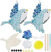 WEBEEDY 2 Sets Colorful Bird Glass Mosaic Tiles Kit Cute Bird Mosaic Coaster with Wooden Bases Wall Decor Mosaic Kit Unique Gifts for Women, Birthday Gift, Home Hanging Ornament,15x12.5cm