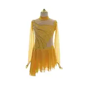 Figure Skating Dress Women's Girls' Ice Skating Dress Yellow Patchwork Thumbhole Mesh Spandex Stretchy Training Practice Professional Skating Wear Thermal Warm