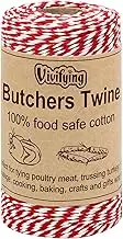 Vivifying Red and White Butchers Twine, 328 Feet 2mm Food Safe Cotton Cooking Twine, Ideal for Trussing Turkey, Roasting, Baking, Bacon, Pumpkin Bread, Festive Holiday Kitchen Use & Gift Wrapping