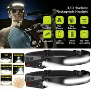 2PACK Headlamp COB LED Rechargeable Headlight Torch Work Light Bar Head Band USB