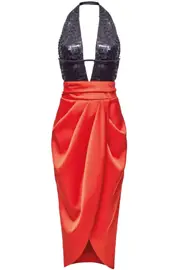 [RASARIO] CUTOUT SEQUIN & SATIN MIDI FR 42 RED