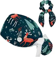 [CWAGFEQZ] Nurse Scrub Caps,Scrub Hats with Buttons and Cotton Sweatband,Christmas Forest