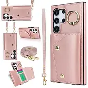 Phone Case For S24 S23 S22 S21 Ultra Plus S21 FE A54 S25 Ultra Wallet Case Zipper with Lanyard with Wrist Strap Retro TPU PU Leather