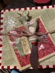 Mud Pie Reindeer Cheese Plate 3 Piece Set New