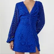 NWT Bardot Cobalt Blue Lily Lace Button-Front Mini Dress Size 6