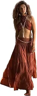 [Thaluta] Women's Maxi Boho Skirt Moana Flowy Long Cotton Skirt Bohemian Style