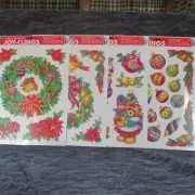 4 Vintage NOS Christmas Window Decorations JOY-CLINGS, Static Cling, 17" x 12"