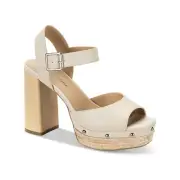 Sun + Stone Women's Teagann Faux Leather Open Toe Pumps, Bone, 9M