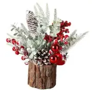 Small Tabletop Christmas Tree with Ornaments, Pine Cones, and Red-round