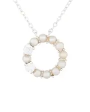 Splendid Pearls & CZs Silver 3-3.5mm Freshwater Pearl & CZ Halo Necklace